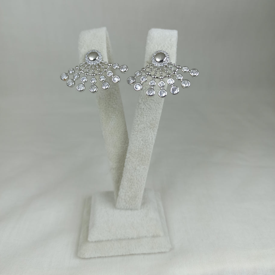Gümüş Renk Vip Zirkon Taşlı Yelpaze Küpe (20mm)