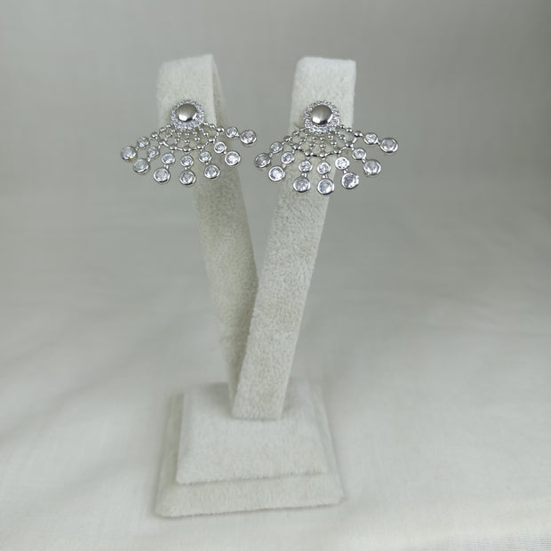 Gümüş Renk Vip Zirkon Taşlı Yelpaze Küpe (20mm)