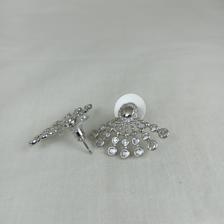 Gümüş Renk Vip Zirkon Taşlı Yelpaze Küpe (20mm)