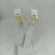 Altın Renk Vip 14K Zirkon Taşlı Yelpaze Küpe (20mm)