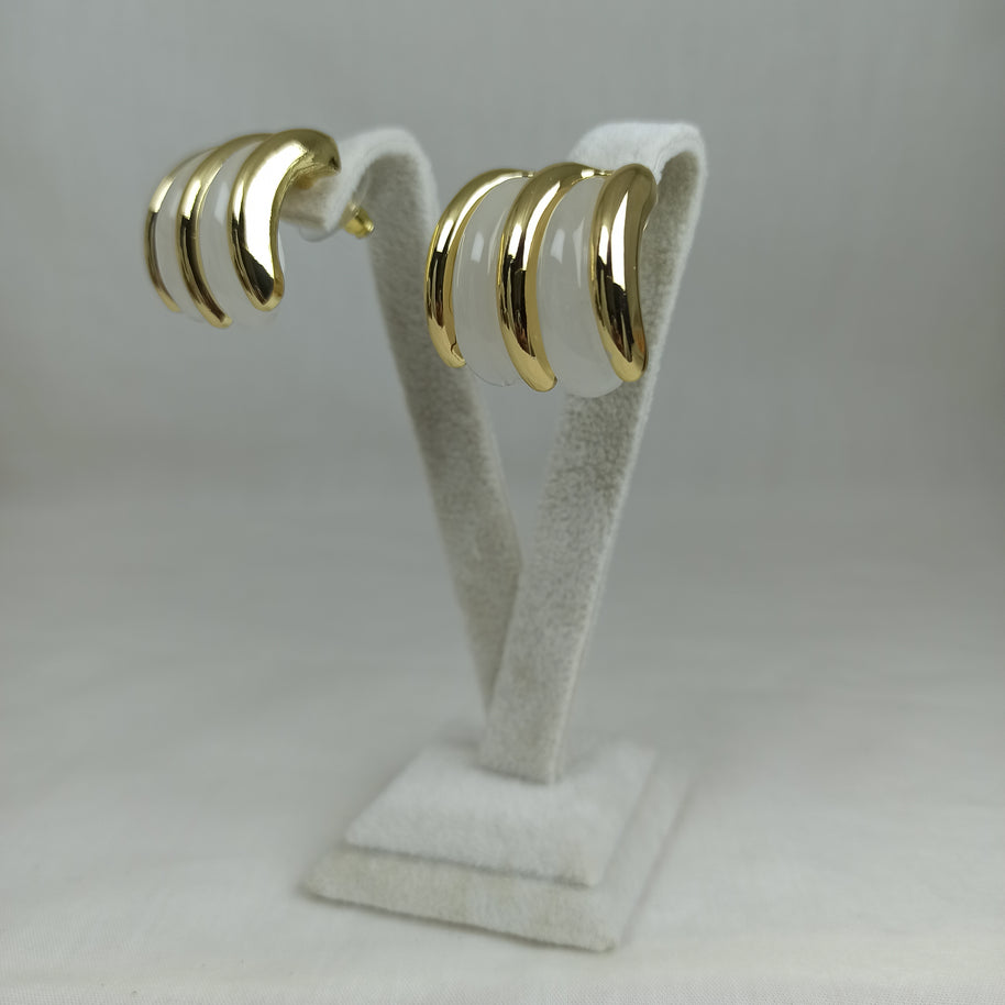 Altın Renk Çelik 14K Beyaz Mineli Üçlü Halka Küpe (22mm)