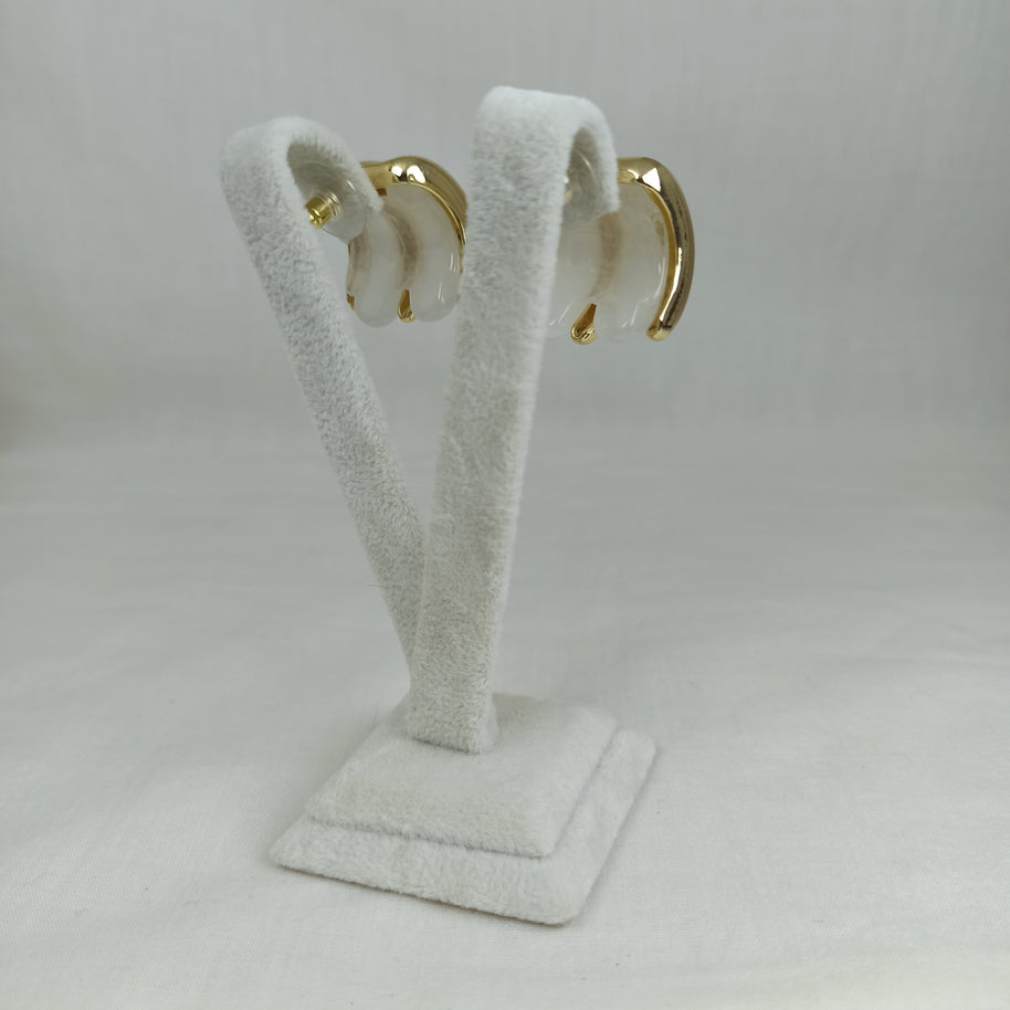 Altın Renk Çelik 14K Beyaz Mineli Üçlü Halka Küpe (22mm)