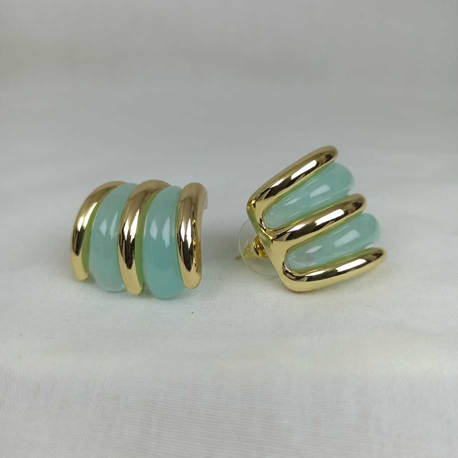 Altın Renk Çelik 14K Mint Yeşili Mineli Üçlü Halka Küpe (22mm)