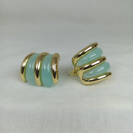 Altın Renk Çelik 14K Mint Yeşili Mineli Üçlü Halka Küpe (22mm)