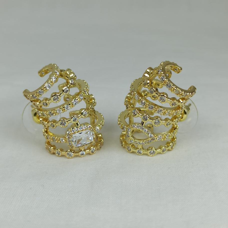 Altın Renk Çelik 14K Çok Sıralı Zirkon Taşlı Halka Küpe (20mm)