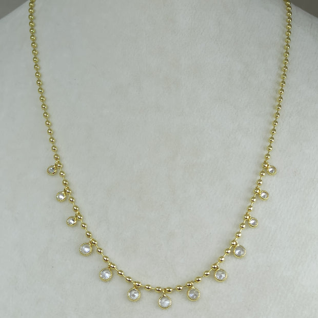 Altın Renk Vip 14K İnce ve Baget Taş Detaylı Küre Zincirli Kolye (45+5 cm)