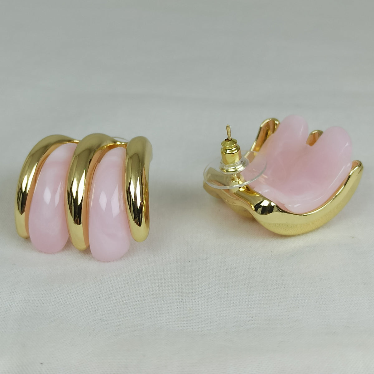 Altın Renk Çelik 14K Pudra Mineli Üçlü Halka Küpe (22mm)