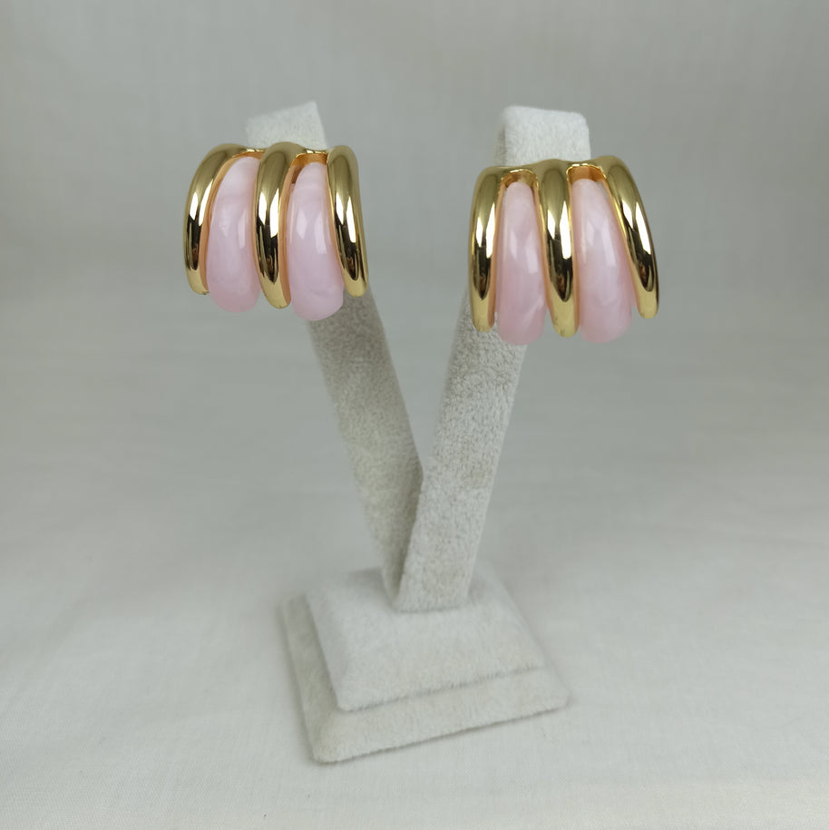 Altın Renk Çelik 14K Pudra Mineli Üçlü Halka Küpe (22mm)