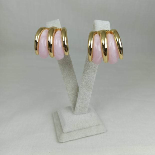 Altın Renk Çelik 14K Pudra Mineli Üçlü Halka Küpe (22mm)