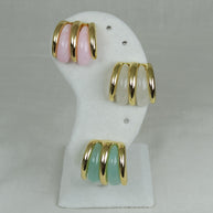 Altın Renk Çelik 14K Mint Yeşili Mineli Üçlü Halka Küpe (22mm)