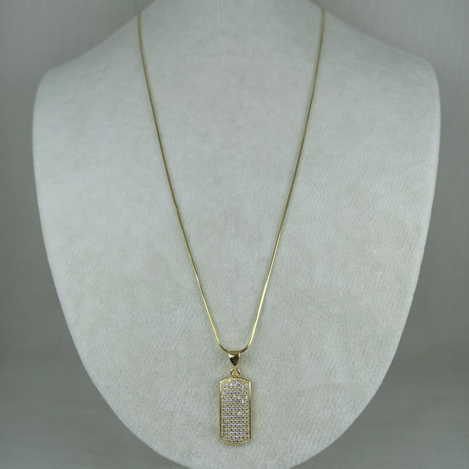 Altın Renk Vip 14K Taş Detaylı Dikdörtgen Uçlu Kolye (60cm)