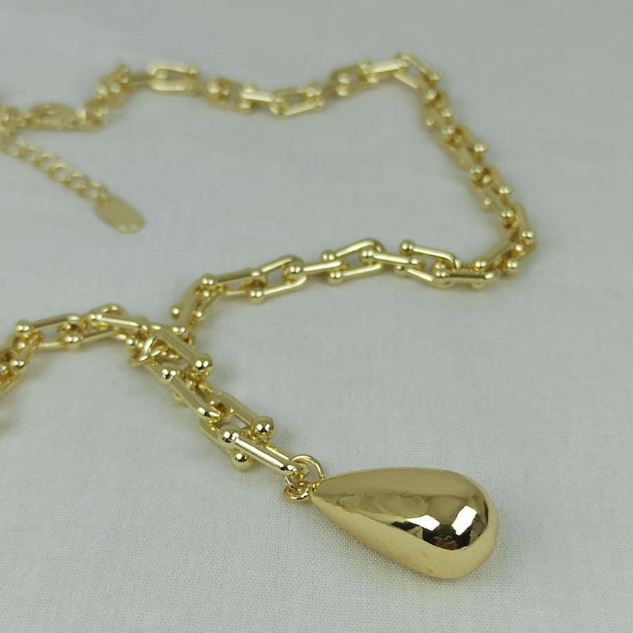 Altın Renk Vip 14K Damla Uç Uzantılı Kalın Zincirli Kolye (45+5+3 cm)