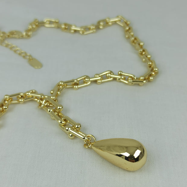 Altın Renk Vip 14K Damla Uç Uzantılı Kalın Zincirli Kolye (45+5+3 cm)