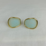 Altın Renk Çelik 14K Mint Mineli Organik Form Küpe (25mm)