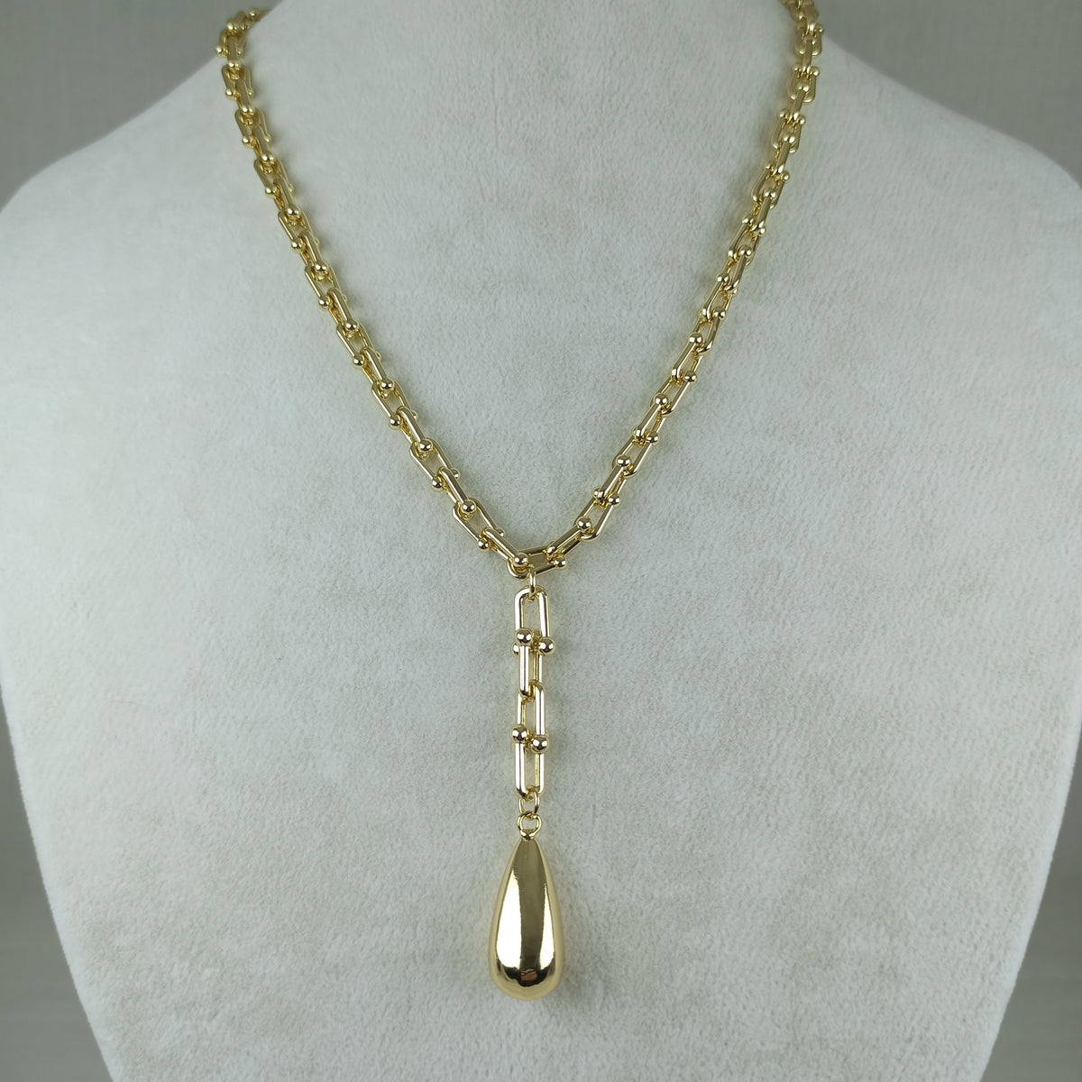 Altın Renk Vip 14K Damla Uç Uzantılı Kalın Zincirli Kolye (45+5+3 cm)