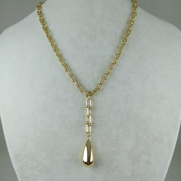 Altın Renk Vip 14K Damla Uç Uzantılı Kalın Zincirli Kolye (45+5+3 cm)