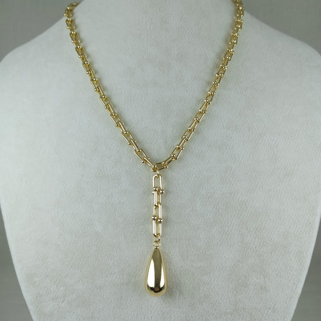 Altın Renk Vip 14K Damla Uç Uzantılı Kalın Zincirli Kolye (45+5+3 cm)