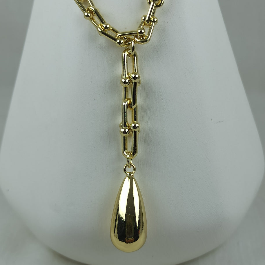 Altın Renk Vip 14K Damla Uç Uzantılı Kalın Zincirli Kolye (45+5+3 cm)