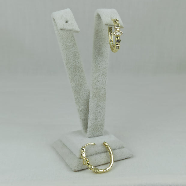Altın Renk Vip 14K Geometrik Zirkon Taş Detaylı Halka Küpe (20mm)