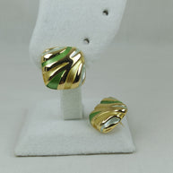 Altın Renk Çelik 14K Yeşil Mineli Geometrik Küpe (17mm)