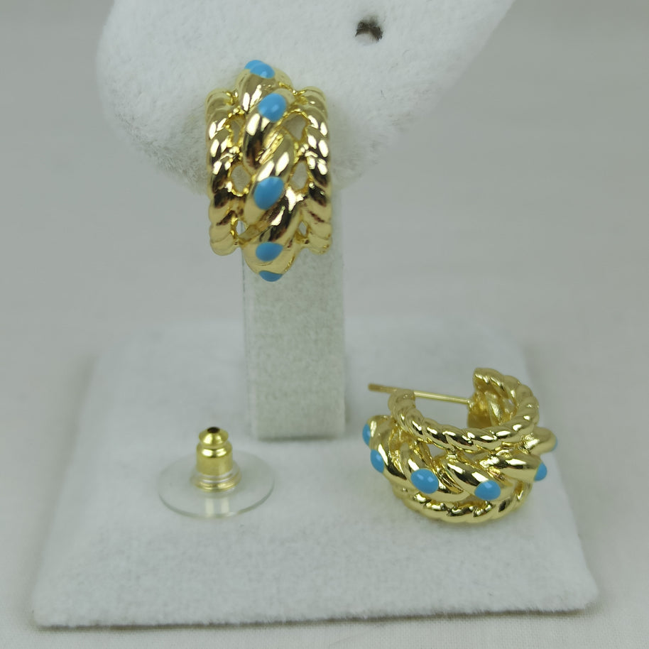 Altın Renk Vip 14K Turkuaz Mineli Burgu Halka Küpe (20mm)