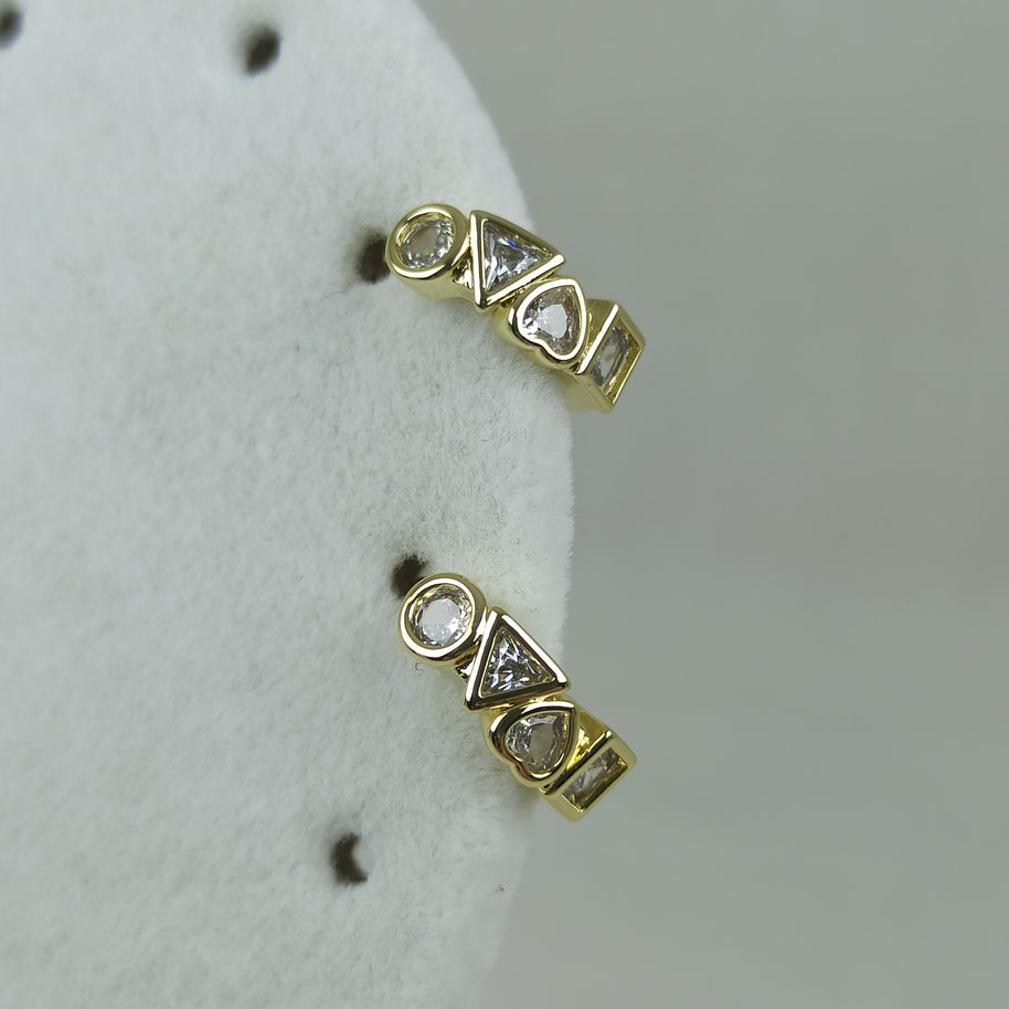Altın Renk Vip 14K Geometrik Zirkon Taşlı Halka Küpe