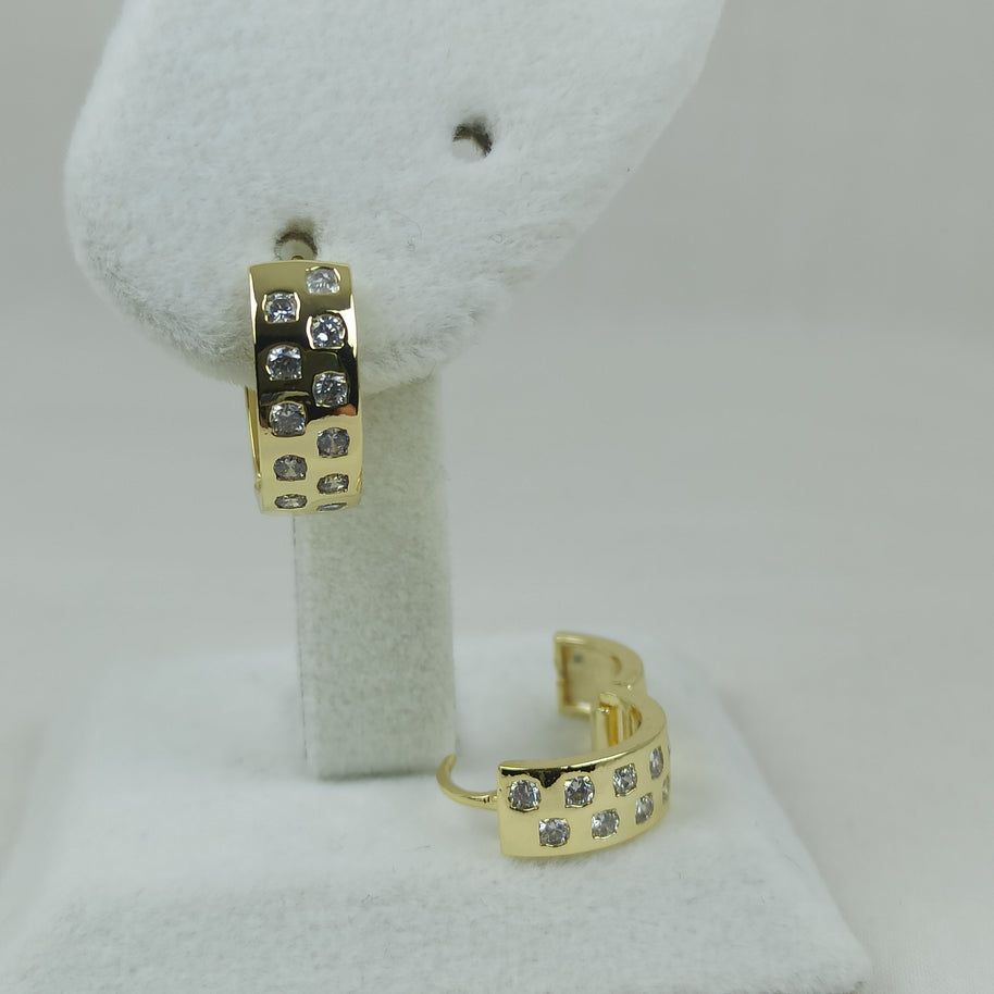 Altın Renk Vip 14K Zirkon Taşlı Kalın Halka Küpe (15mm)
