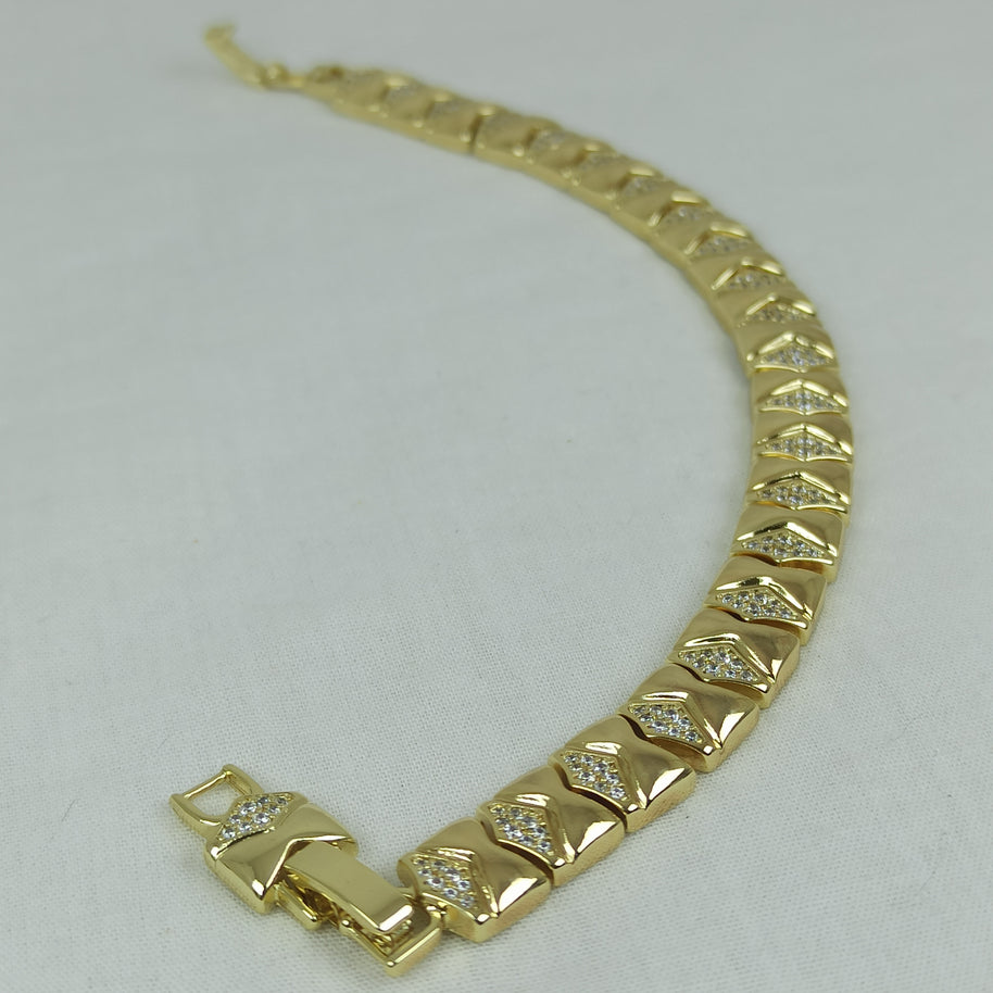 Altın Renk Vip 14K Taş Detaylı Geometrik Parçalı Zincir Bileklik