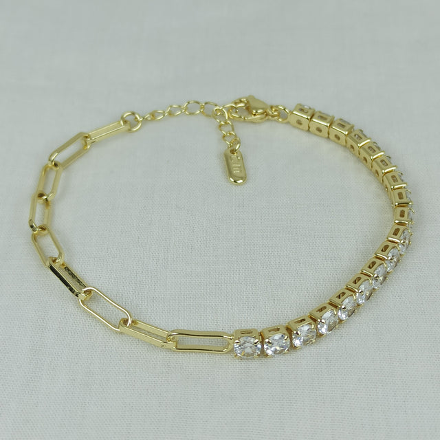 Altın Renk Vip 14K Baget Taş Detaylı Zincir Bileklik