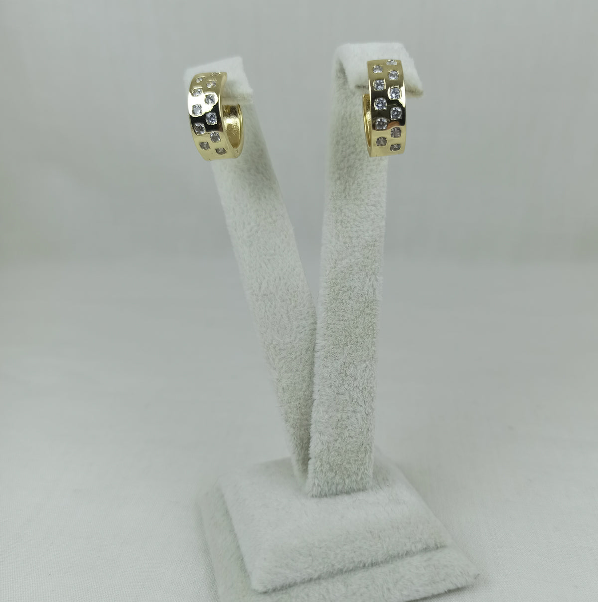 Altın Renk Vip 14K Zirkon Taşlı Kalın Halka Küpe (15mm)