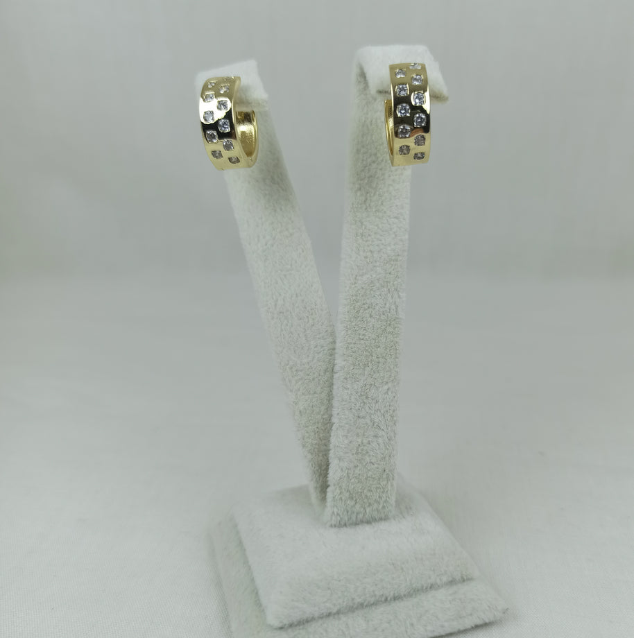 Altın Renk Vip 14K Zirkon Taşlı Kalın Halka Küpe (15mm)
