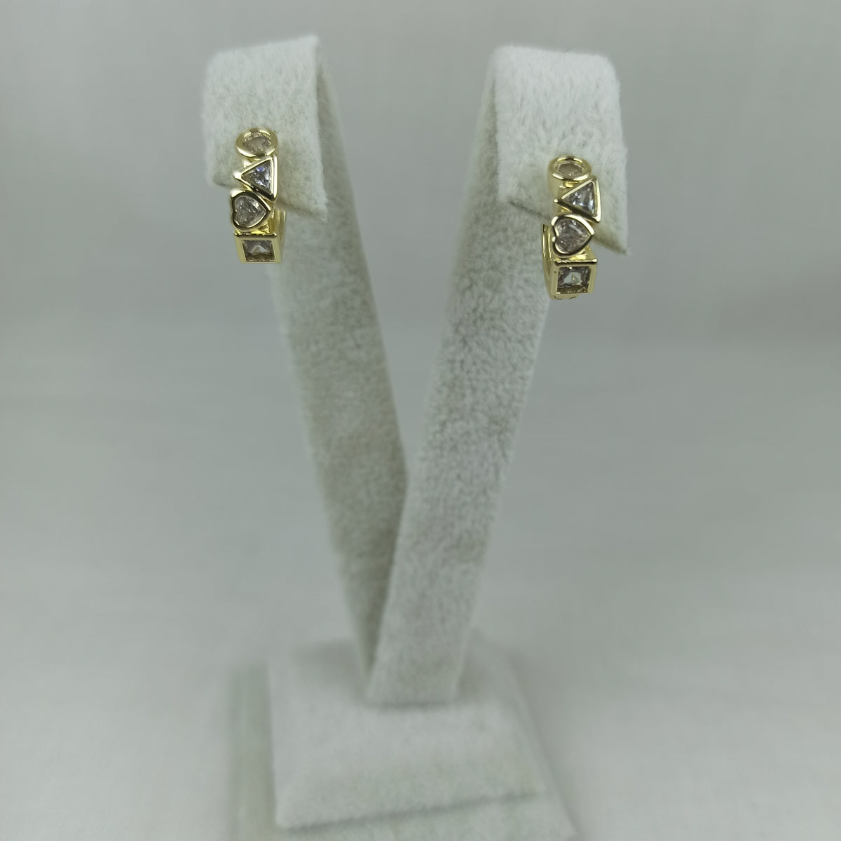 Altın Renk Vip 14K Geometrik Zirkon Taşlı Halka Küpe