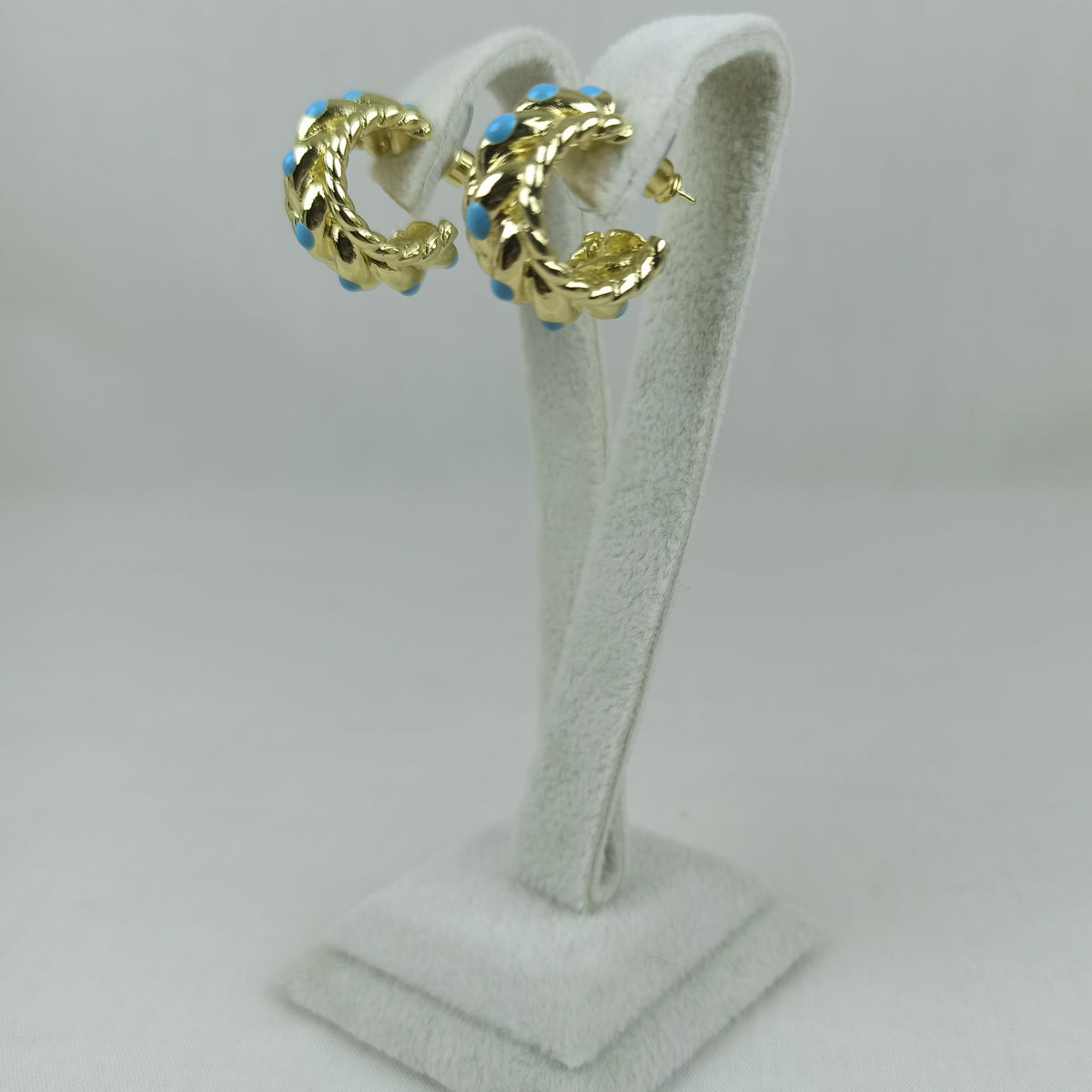 Altın Renk Vip 14K Turkuaz Mineli Burgu Halka Küpe (20mm)