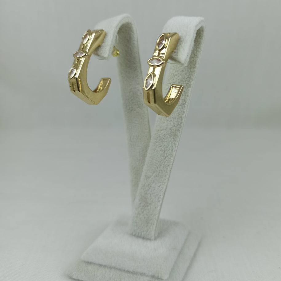 Altın Renk Vip 14K Markiz Taş Detaylı Halka Küpe (25mm)