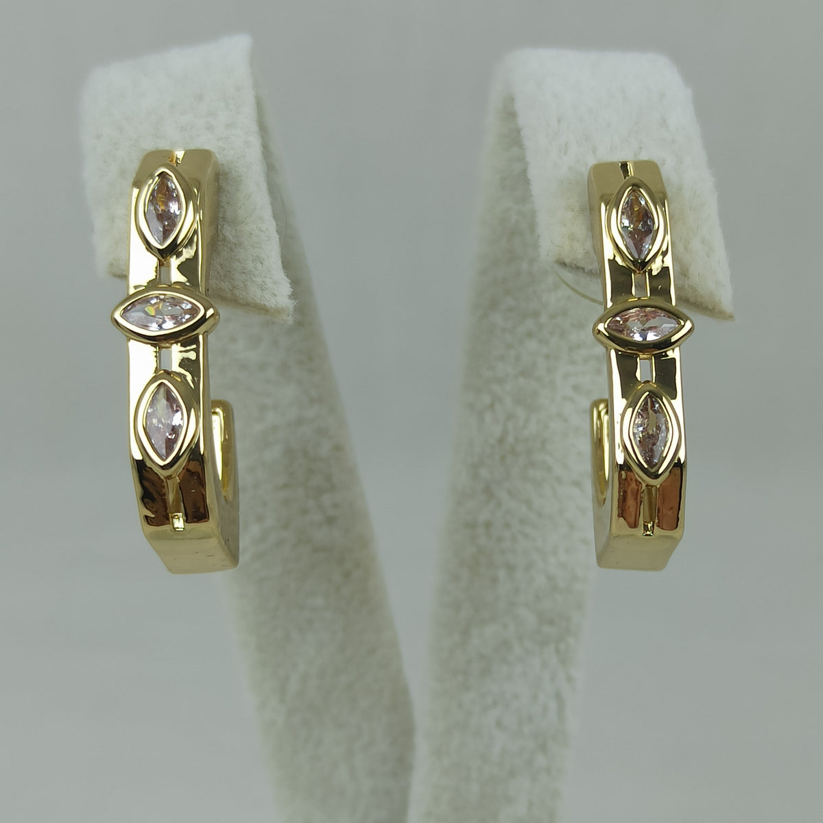 Altın Renk Vip 14K Markiz Taş Detaylı Halka Küpe (25mm)