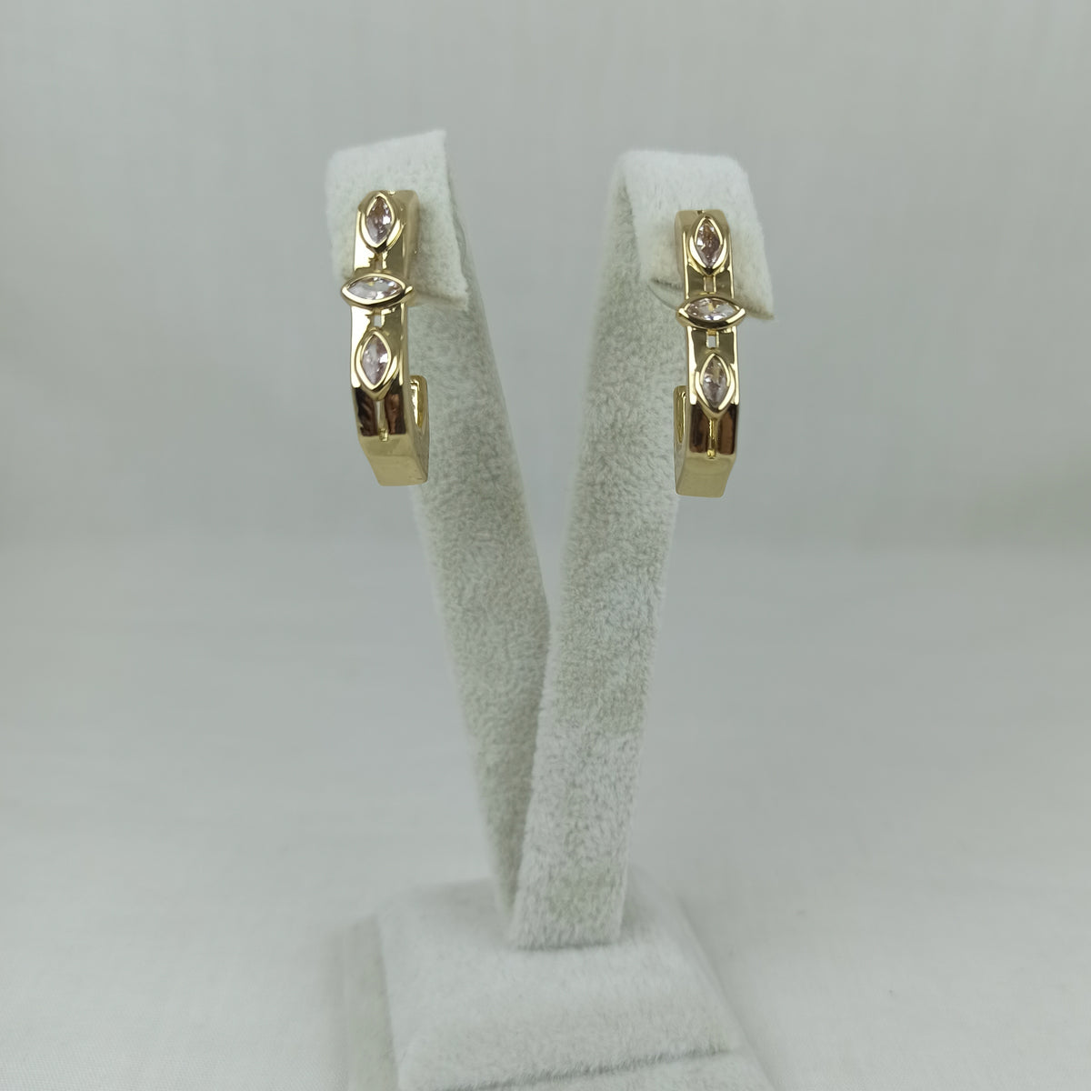 Altın Renk Vip 14K Markiz Taş Detaylı Halka Küpe (25mm)