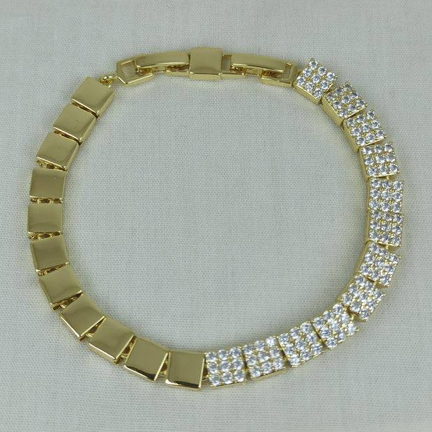 Altın Renk Vip 14K Taş Detaylı Geometrik Zincir Bileklik