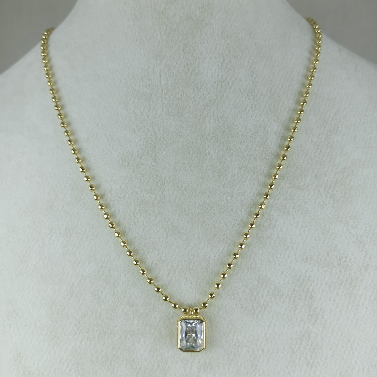 Altın Renk Vip 14K Kare Baget Taş Detaylı Kolye (45+5 cm)