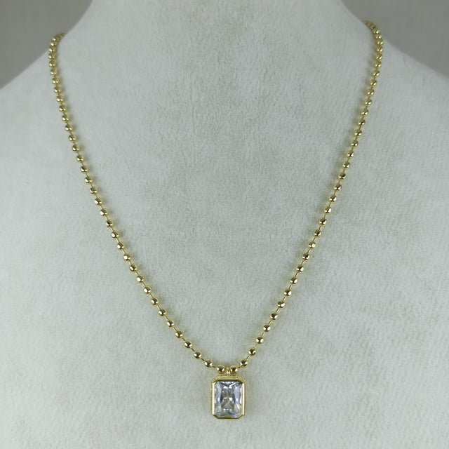 Altın Renk Vip 14K Kare Baget Taş Detaylı Kolye (45+5 cm)