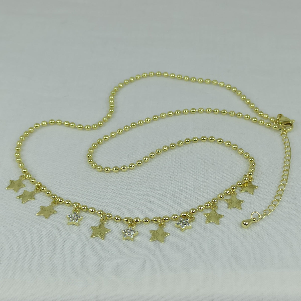 Altın Renk Vip 14K Yıldız ve Taş Detaylı Küre Zincirli Kolye (45+5 cm)