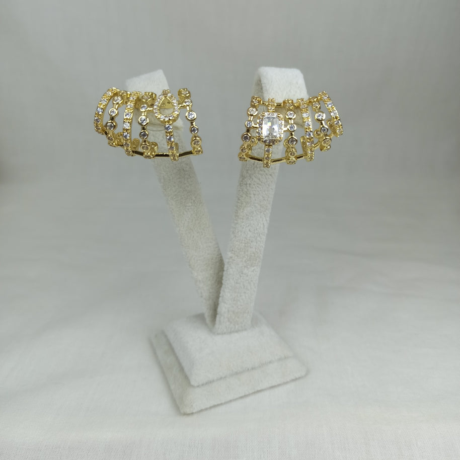 Altın Renk Çelik 14K Çok Sıralı Zirkon Taşlı Halka Küpe (20mm)