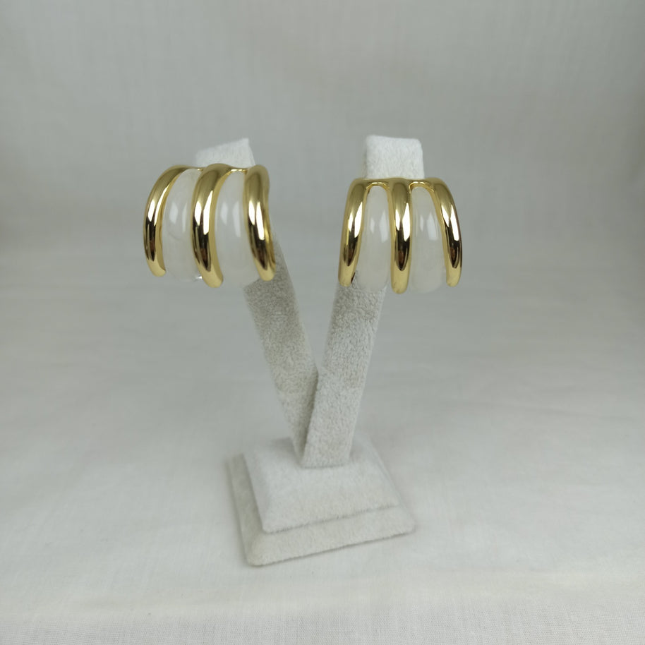 Altın Renk Çelik 14K Beyaz Mineli Üçlü Halka Küpe (22mm)