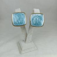 Altın Renk Çelik 14K Mavi Mineli Kare Küpe