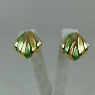 Altın Renk Çelik 14K Yeşil Mineli Geometrik Küpe (17mm)