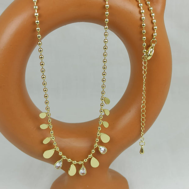 Altın Renk VIP 14K Damla Detaylı Küre Zincirli Kolye (45+5cm)
