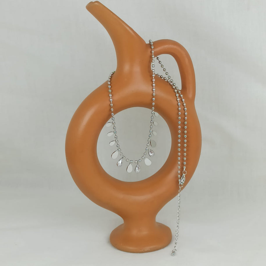 Gümüş Renk VIP 14K Damla Detaylı Küre Zincirli Kolye (45+5cm)