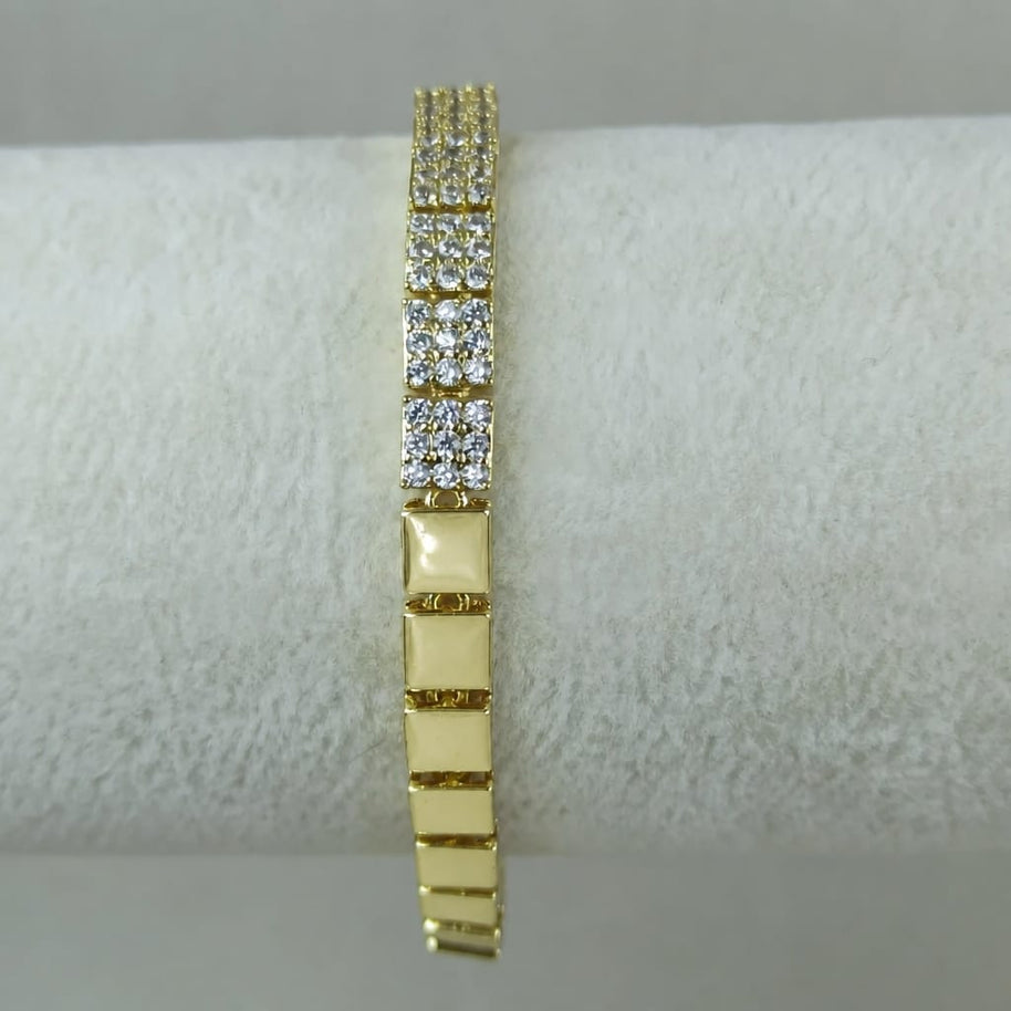 Altın Renk Vip 14K Taş Detaylı Geometrik Zincir Bileklik