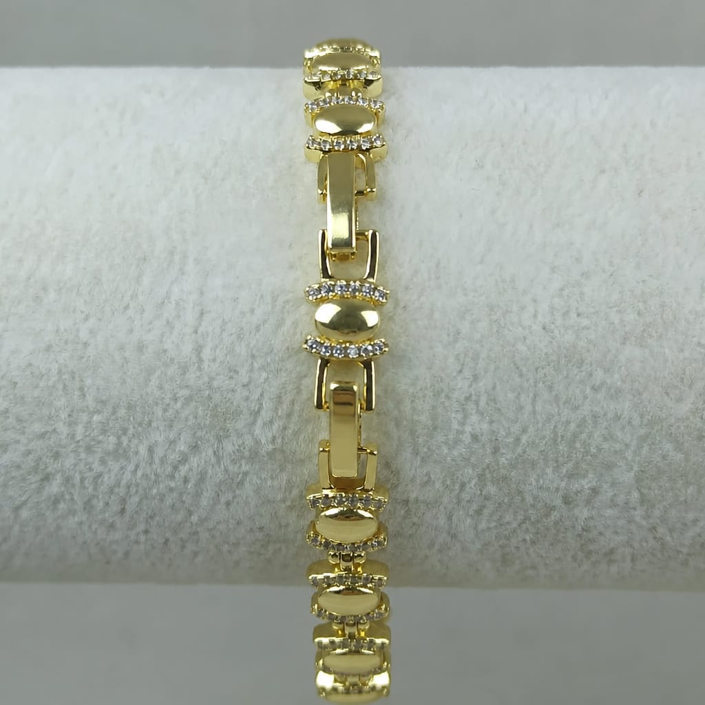 Altın Renk Vip 14K Oval Taş Detaylı Zincir Bileklik