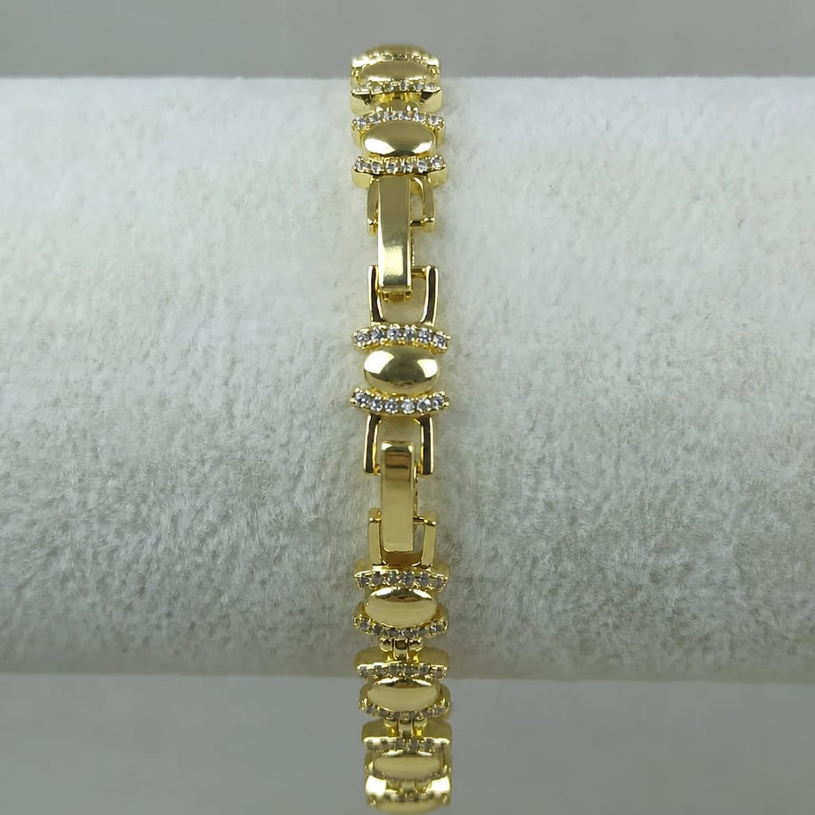 Altın Renk Vip 14K Oval Taş Detaylı Zincir Bileklik