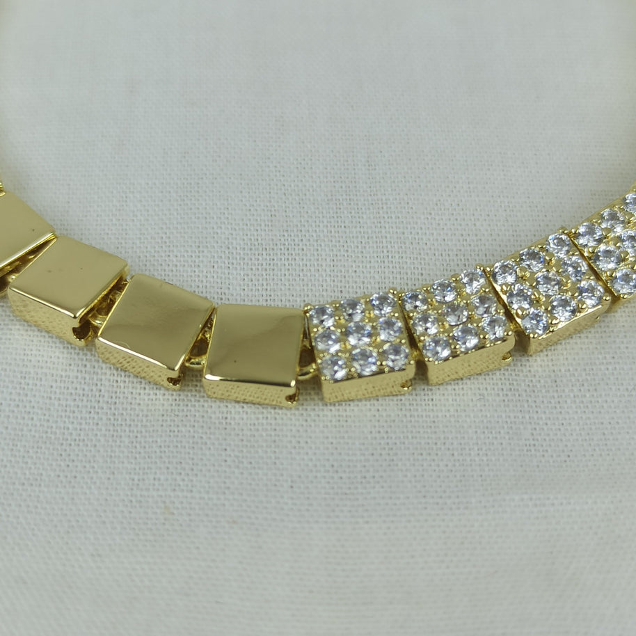 Altın Renk Vip 14K Taş Detaylı Geometrik Zincir Bileklik